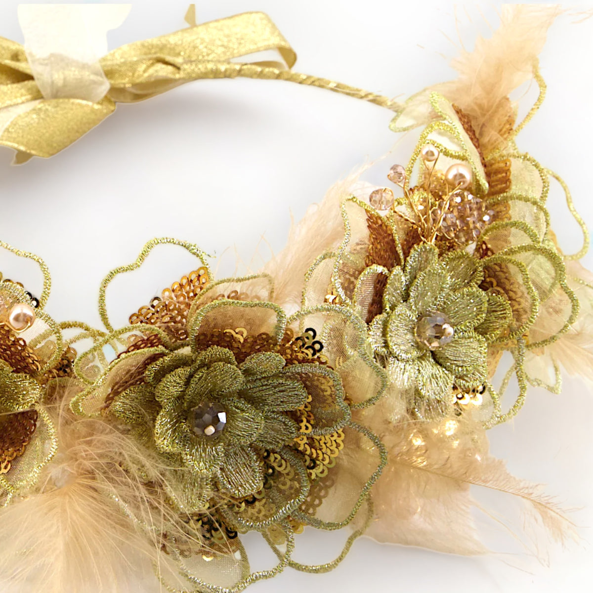 Gold Leaf Flower Crown For Girl Dress Hair Accessories Wedding Bridal  Headband Headdress Ornament Kids Children Floral Garland