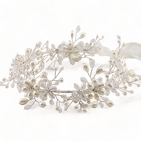 Designer handmade crystal and pearl flower crown
