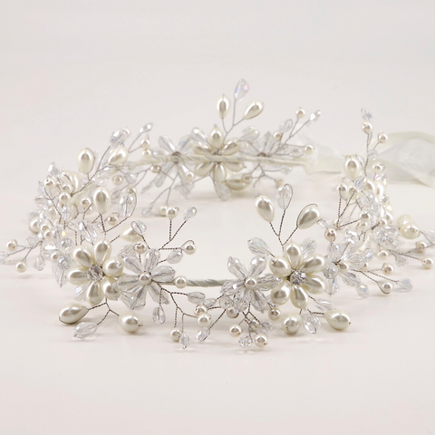 Best designer flower girl hair garland - pearl and crystal