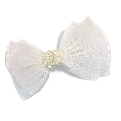 The Cassia Tulle and Pearl Bow Clip