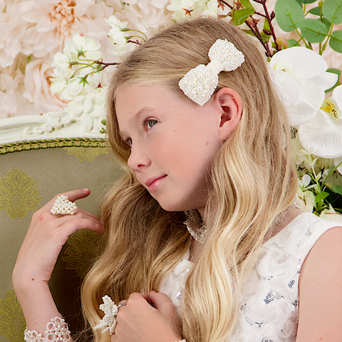 Luxury Girls Pearl Hair Bows for Flower Girls and special occasionwear by Sienna Likes to Party