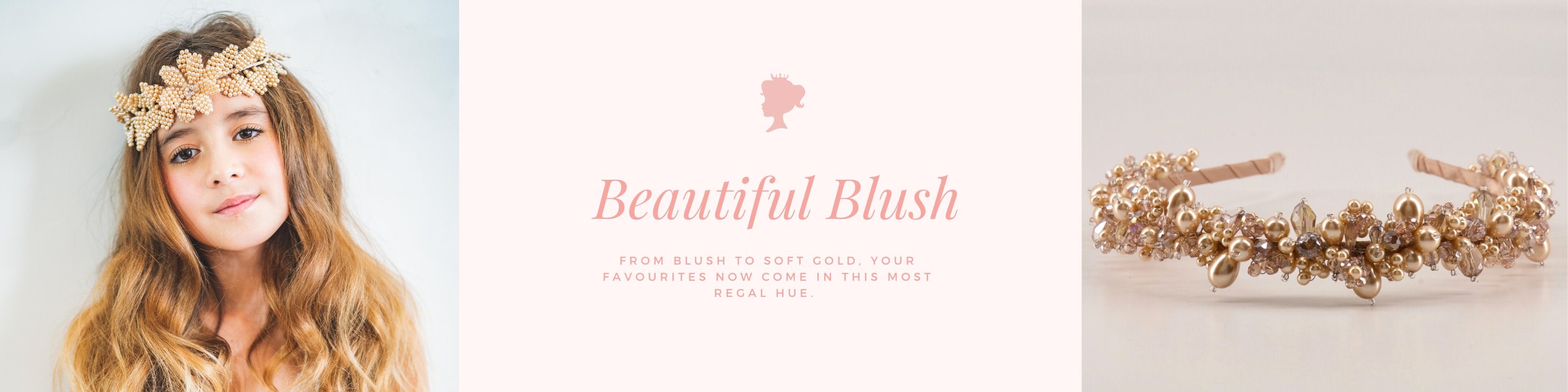 Handmade blush hair accessories for girls, featuring pearl-embellished headbands and crystal-adorned hair clips—perfect for weddings and special occasions.