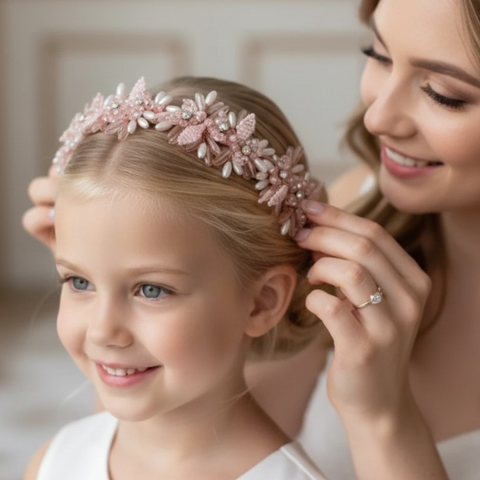 The Lily Rose Flower Crown Headband — Handmade Pastel Pink Headband for Flower Girls