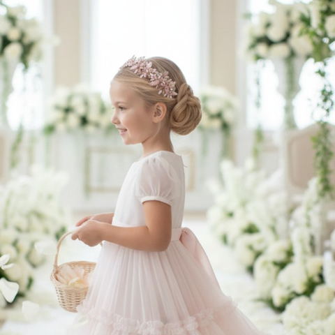The Lily Rose Flower Crown Headband — Handmade Pastel Pink Headband for Flower Girls