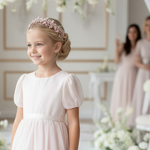 The Lily Rose Flower Crown Headband — Handmade Pastel Pink Headband for Flower Girls