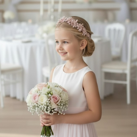 The Lily Rose Flower Crown Headband — Handmade Pastel Pink Headband for Flower Girls