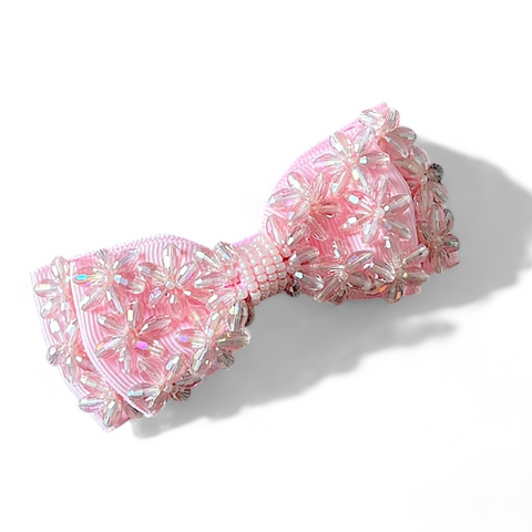 Luxury Girls Designer Pink Crystal Bow Clip
