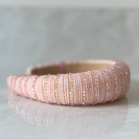 Luxury pastel pink headband for kids - Entirely handbeaded with best quality crystals.  Perfect for Childrens special occasions and parties.