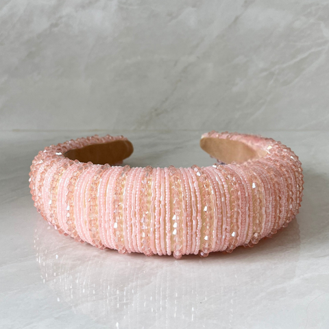 Hand beaded bespoke pink statement headband for girls special occasions by Sienna Likes to Party Luxury Kids Accessories