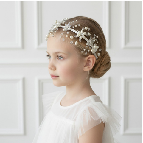 Designer individually handbeaded white crystal and pearl headband by Sienna Likes to Party