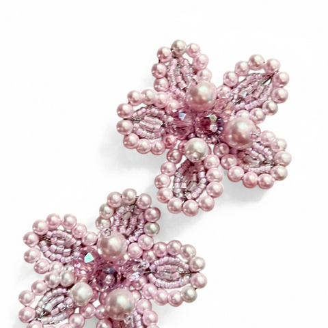 Luxury pale pink hair accessories for children.  Uniquely handmade hair clip set, entirely hand threaded with pearls and crystals.  Perfect for weddings and childrens special occasions.