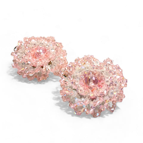 Designer Girls pink crystal clip set.  The Rosanne set is entirely handmade with clear and soft pink crystals creating special sparkle.  The perfect flower girl, bridal or special occasion hair accessory for the mini princess.