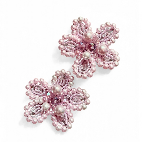 Buy Best girls hair clip set for kids.  The Garden Party Flower Clip Set is entirely handmade with pale pink pearls and crystals.  Perfect for flower girls, and childrens special occasions.  Designed by Sienna Likes to Party, luxury hair accessories for children