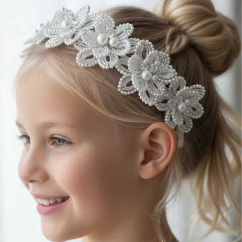 Buy best girls hand beaded bespoke pearl and crystal flower crown, perfect for bridal and communions