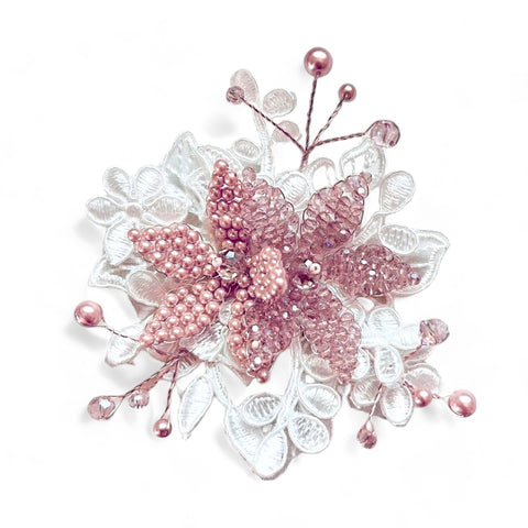 Buy the best flower girl hair accessories.  The Isadora is entirely handmade with luxury white lace and centred with elegant hand threaded pink cystal and pearl flowers.  The perfect hair accessory for flower girls or weddings by Sienna Likes to Party Designer Hair Accessories for Children