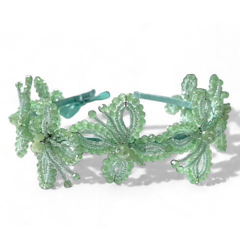 Mint Green hair accessories for girls - butterfly crystal headband, handmade with crystal beads by Sienna Likes to Party Designer hair bands for children