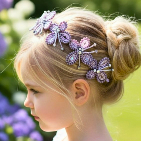 handmade butterfly headband for girls with lilac crystals and bead detailing