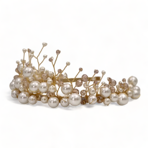 Buy best Designer Crystal Tiara for flower girls by Sienna Likes to Party.  Handcrafted bespoke childs tiara made entirely of white pearl beads and blush cut  crystals.