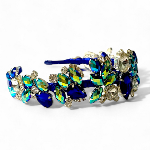 Kids Luxury Saphire Blue and Green Diamante and Rhinestone Tiara by Sienna Likes to Party luxury hair accessories brand