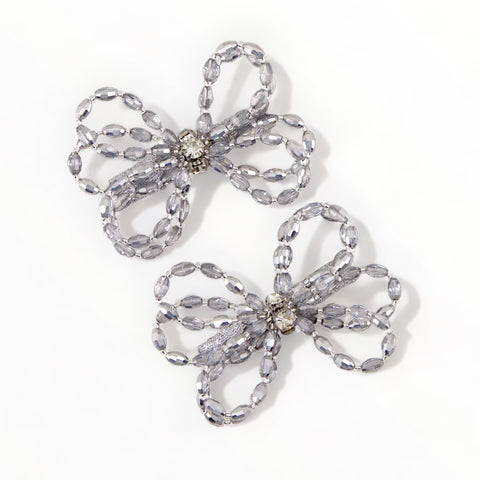 Designer Silver Bow Hair Clips for Kids handmade by Sienna Likes to Party Accessories