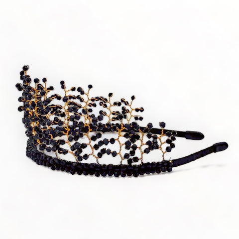 Best Childrens Hair Accessories.  The kids black crystal and gold tiara is handmade by Sienna Likes to Party brand, best luxury hair accessories for children