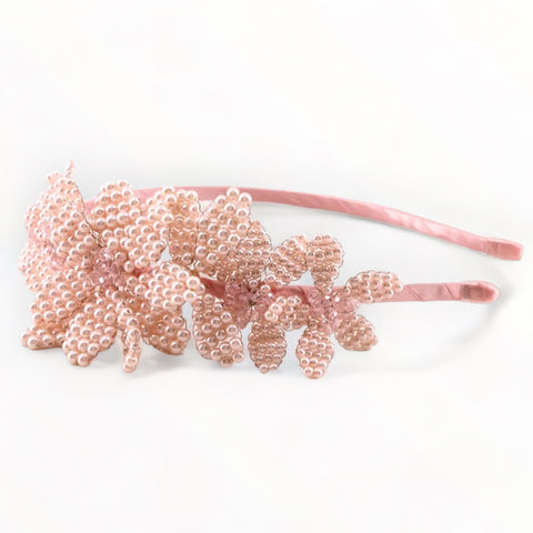 Buy the best pale pink luxury, designer headband for kids.  This unique childs flower crown is handcrafted with pastel pink pearls and crystal beads.  Perfect for flower girls, bridal or special occasion.
