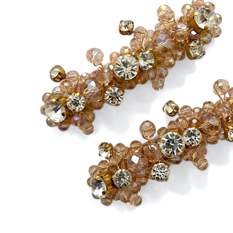 Best designer girls hair clip set in blush crystals and sparkling diamantes.  Perfect for childrens special occasions, birthday parties and flower girls
