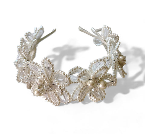 Best Designer Flower Girl Hair Accessories - white pearl and crystal.  