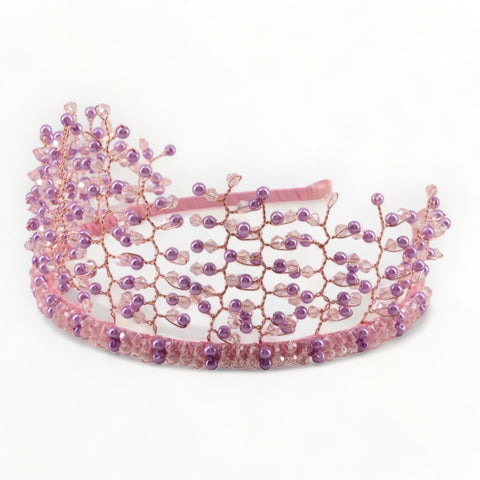 Best designer Girls Hair Crowns.  The luxury Love & Faith crown is uniquely hand beaded with lilac and pink crystals to create the perfect childrens special occasion accessory.