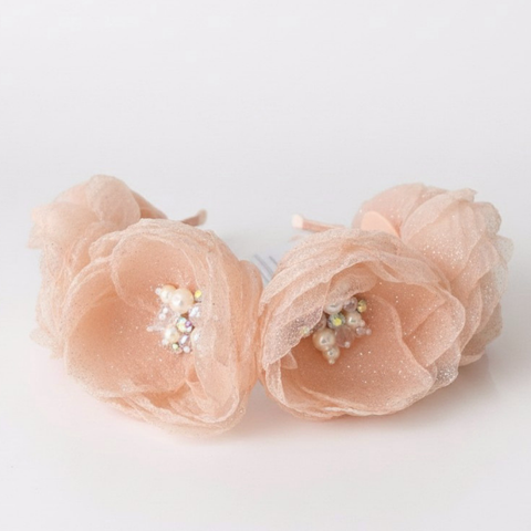 Luxury girls flower crown in soft pastel peach with centres embelished with pearl, crystal and diamantes by Sienna Likes to Party