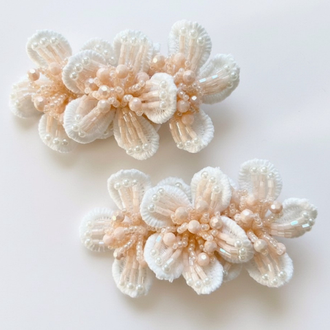 Luxury childrens white lace flower clip set with apricot hand beaded embelishment - perfect girls hair accessory for. special occasions or bridal by Sienna Likes to Party