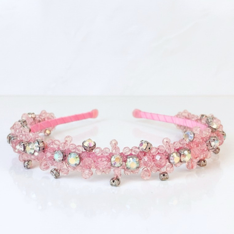 Hand beaded crystal headband for children with large rainbow rhinestone detailing by Sienna Likes to Party