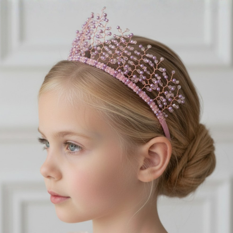 Handmade pink and lilac princess crown.  Bespoke luxury and hand beaded tiara for girls by Sienna Likes to Party