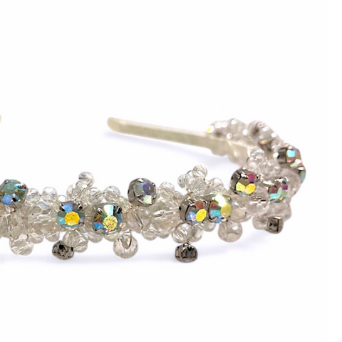 Best luxury girls handmade white crystal tiara, hand crafted with sparkling rainbow rhinestones.  The perfect sparkle for kids special occasions, flower girls, bridal and kids parties by Sienna Likes to Party Accessories for children