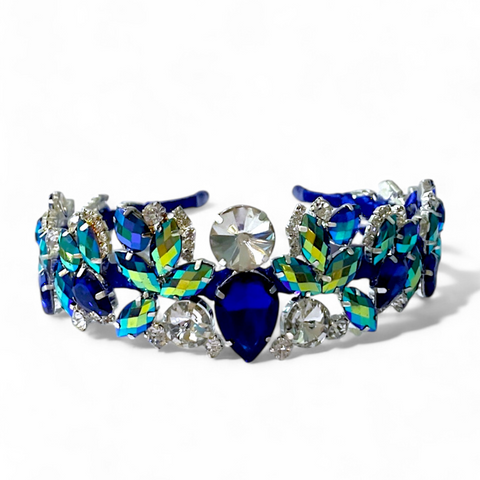 Girls Saphire Blue and Green Diamante and Rhinestone Tiara by Sienna Likes to Party Luxury Accessories for Children