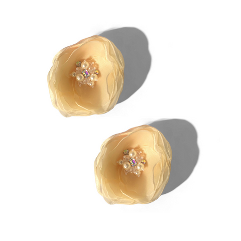 Luxury hair accessories for children.  Lemon yellow chiffon and diamante girls hair clip set by bespoke accessory designer Sienna Likes to Party Brand