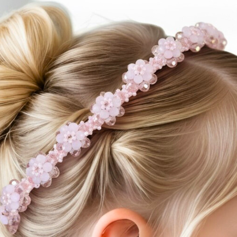 Best flower girls headband in pale pink.  Handmade with crystals by Sienna Likes to Party, Luxury Hair Accessories for children