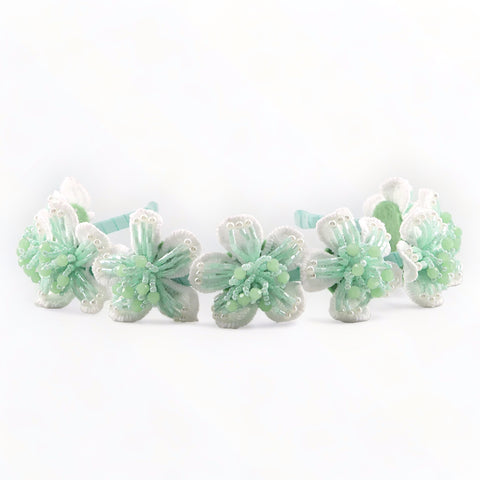 Luxury flower hair crownsfor children, hand embroidered lace with mint green beads and crystals.  Perfect for flower girls, weddings and special occasions.