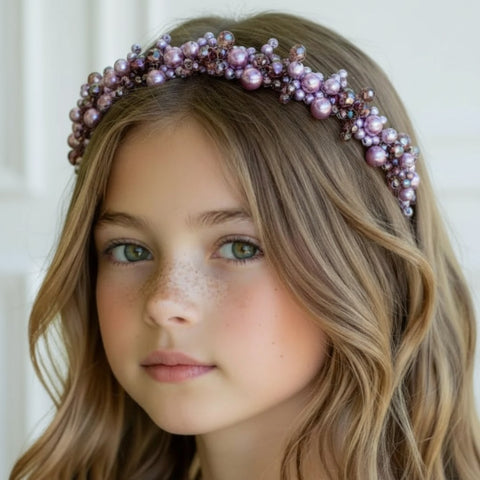 Childrens Lilac and Amethyst crystal headband designed and handmade by Sienna Likes to Party- Luxury Hair Accessories for Children since 2011