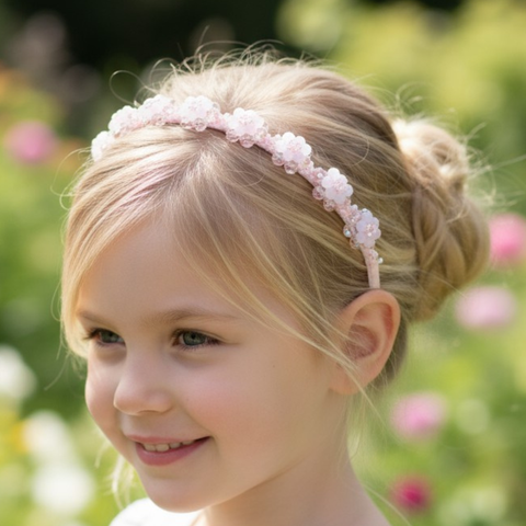Designer Girls Pale Pink Hair Band hand beaded by Sienna Likes to Party - Designer Hair Accessories for Children