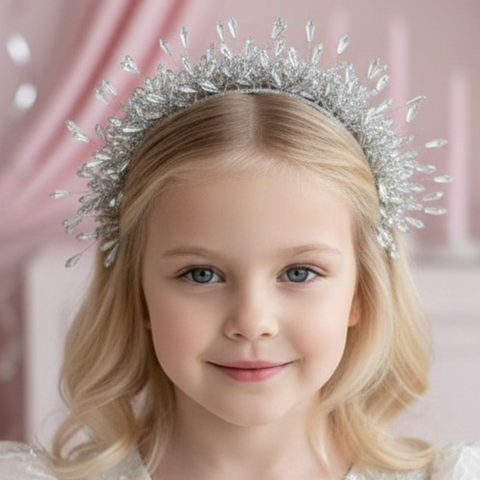 Luxury handmade silver crystal tiara headband for girls with sparkling couture crown design