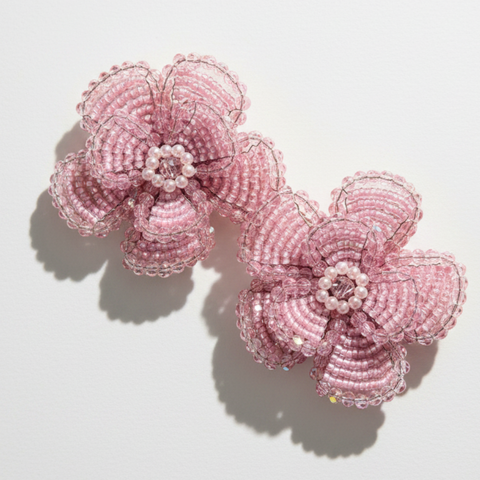 Luxury handmade crystal flower hair clips for girls with pink pearls