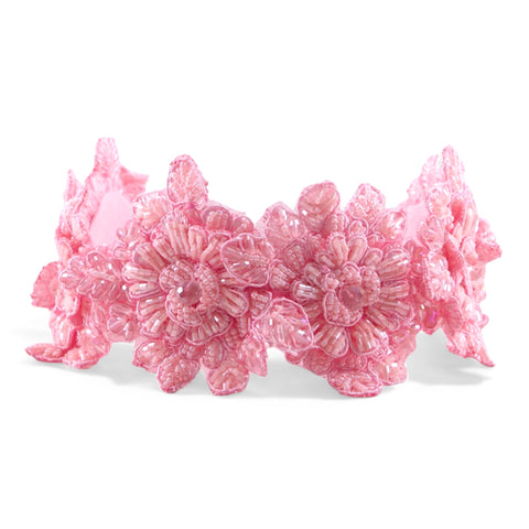The handraniel girls flower crown is entirely hand beaded with soft pink crystals and pearls to create the most beautifuly ornate and embelished headband for children's special occasions