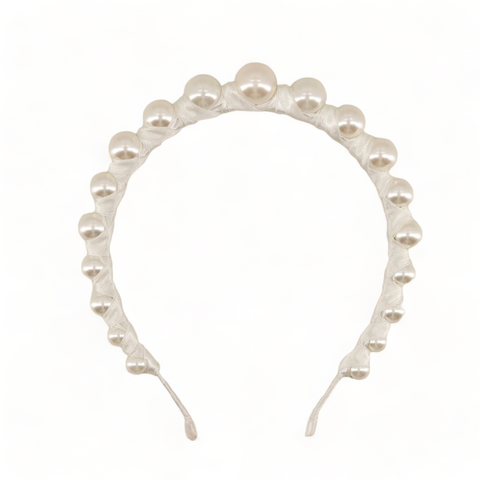 Childrens white hair accessory - Statement pearl beads hand beaded with white luxury satin - perfect for communions or flower girls