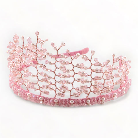 Girls Princess Crowns in Pink Crystal.Designer princess crown and necklace for weddings and birthdays.  Designed and Handcrafted by Sienna Likes to Party, unique accessories for children