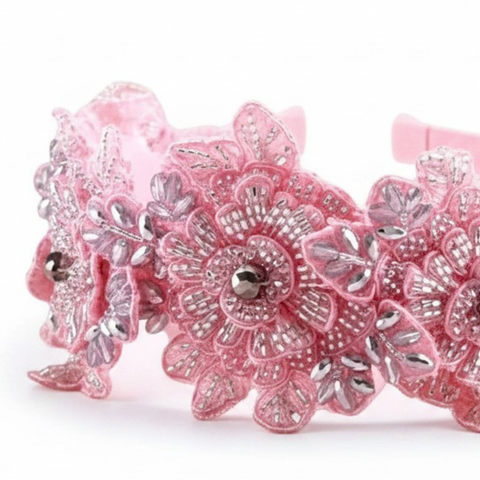 Handmade and hand beaded girls pink flower crown by Sienna Likes to Party