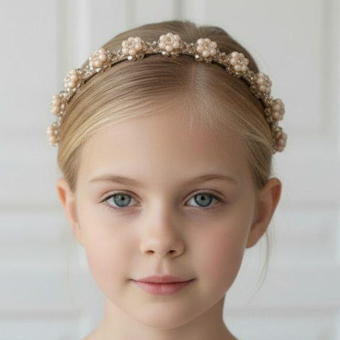 Girls Designer Handmade Crystal and Pearl Flower Headband - The Pansie