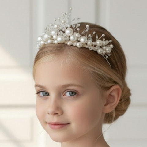 The Cielo Designer Kids Pearl & Crystal Tiara Headband