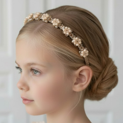 Girls Designer Handmade Crystal and Pearl Flower Headband - The Pansie