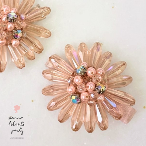 Luxury kids handmade crystal hair clip set.  Entirely hand beaded with blush faceted crystals and rainbow rhinestone diamantes for extra sparkle.  Perfect for flower girls and special occasionwear